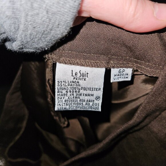 NWT Le Suit Petite Brown 3-Pc Outfit Jacket Pants Scarf 6P Career Retail $200 - Picture 11 of 16